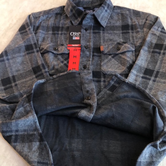 Chaps Men's Long Sleeve Lakeland Stretch Flannel Knit Fleece Shirt Regular Fit M - Picture 11 of 14